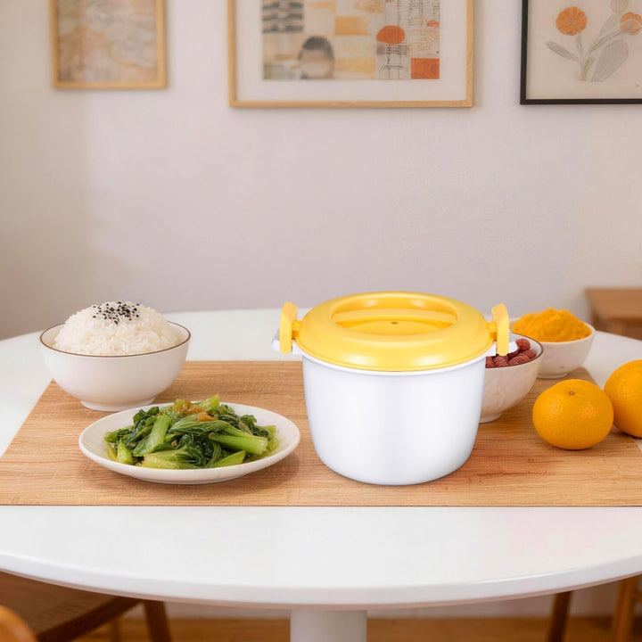 1L Microwave Rice Cooker Steamer Bowl with Lid Portable Microwaveable Rice Cooker for Soup Oatmeal Pasta Vegetables Dorm Office Camping Yellow+2