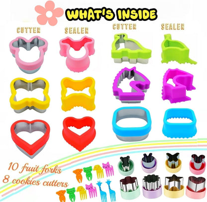 Uncrustable Sandwich Cutter, Crustless Sandwich Cutter and Sealer Set | 24PCS Sandwich Cookie Cutters & Forks, Heart Square Dino Mouse Butterfly Unicorn Shapes, Lunch & Bento Box Accessories2