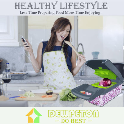 Vegetable Chopper Dicer with Container | Cheese Grater Mandoline Slicer Cabbage Shredder French Fry Cutter Stainless Steel for Veggie Onion Potato Fruit Food, Manual Hand Cooking Gadget for Kitchen5