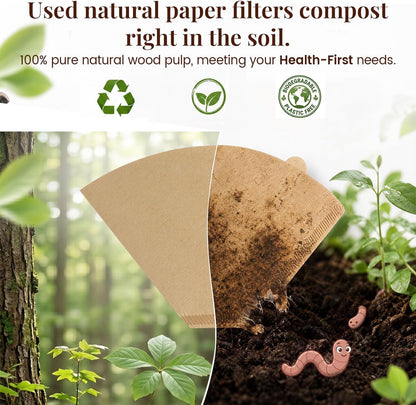 200Pcs #4 Cone Coffee Filters 8-12 Cup Compatible with Ninja Maker | Disposable Natural Unbleached No Blowout Paper Filters Compatible with Ninja, Cuisinart, Pour over and Drip Coffee Maker8