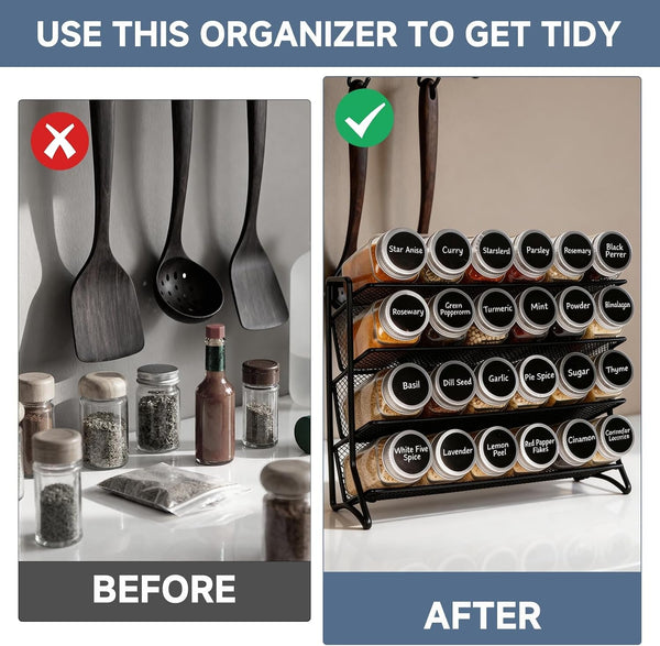 Spice Rack with Jars, 24 Spice Jars with Labels and Organizer4