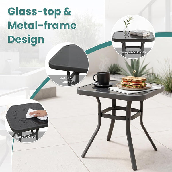 3 Piece Patio Rocking Conversation Set, Outdoor Rocking Chairs with Thick Removable Cushions & Side Table, Bistro Furniture Set for Porch, Balcony, Poolside, Backyard, Grey3