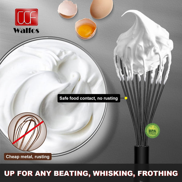 Silicone Whisk,Stainless Steel Wire Whisk Set of 3 -Heat Resistant 480°F Kitchen Whisks for Non-Stick Cookware,Balloon Egg Beater Perfect for Blending,Whisking,Beating,Frothing & Stirring,Black3