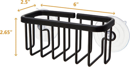 Neverrust Kitchen & Bathroom Sink Caddy for Sponges, Scrubbers, Soap, 6" X 2.5" X 2.65", with Adhesive Mount - Additional Suction Cup Included –Aluminum (Black)3