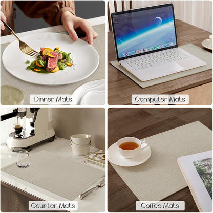 Cloth Placemats Set of 4, Heat Resistant Double Layered Thickened Place Mats, Washable Faux Linen Farmhouse Table Mats for Kitchen/Dining/Party/Outdoor, Beige8