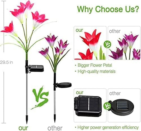 Solar Lights Outdoor - Lily Flower Solar Garden Lights, 4 Pack Lights Outdoor Waterproof Multicolor Changing LED Flower with Bigger Lily for Patio Yard Pathway Balcony Outdoor Décor2