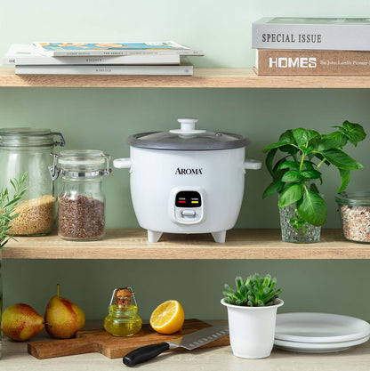 Rice Cooker, 3-Cup (Uncooked) / 6-Cup (Cooked), Small Rice Cooker, Oatmeal Cooker, Soup Maker, Auto Keep Warm, 1.5 Qt, White, ARC-393NG9