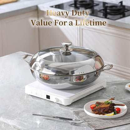 Tri-Ply Stainless Steel Wok Pan with Lid 14Inch, Healthy Non-Toxic Flat Bottom Induction Wok, Stir Fry Pan for Glass Top Stove up to 600℉(Not Including Lid5