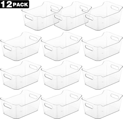 12 Pack Plastic Storage Bins, Multi-Use Organizer Bins, Pantry Organizer, Clear Storage Containers for Home, Kitchen, Office, Cabinet, Shelf and Fridge Organization4