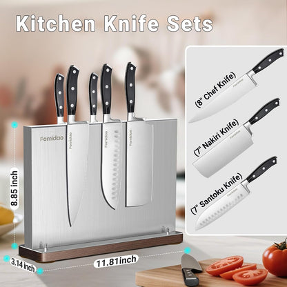 4PSC Knife Block Set with Magnetic Knife Block Holder, Ultra-Sharp Japanese Kitchen Knife Set, High-Carbon Steel Chef Knife Sets with Full Tang Handle Design6