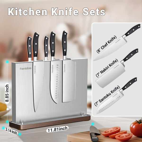 4PSC Knife Block Set with Magnetic Knife Block Holder, Ultra-Sharp Japanese Kitchen Knife Set, High-Carbon Steel Chef Knife Sets with Full Tang Handle Design6