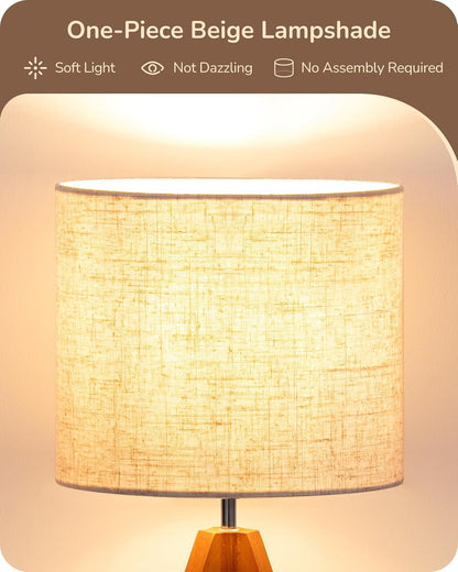 Tripod Table Lamp, Small Cute Bedside Lamp, 14.2 Inch, E26 Base | Light Brown Wooden Base, Linen Beige Lampshade, Nightstand Lamp for Nursery, Bedroom, Kid Room, Living Room3