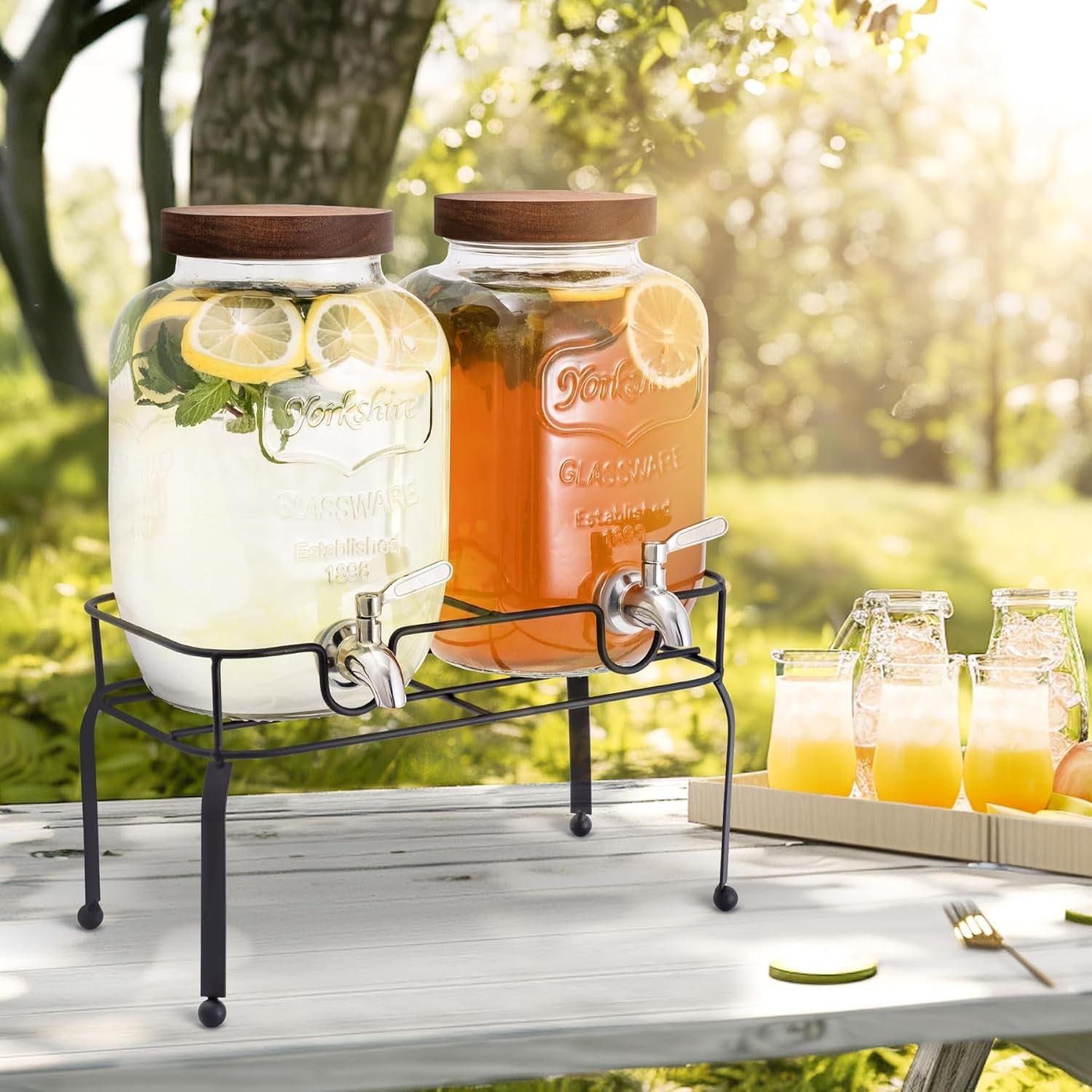 1-gallon-glass-drink-dispenser-for-parties-with-stand-2-pcs-leak-proof-stainless-steel-spigot-acacia-lid-beverage-dispenser-for-parties-and-gatherings-sun-tea-jar-lemonade-stand