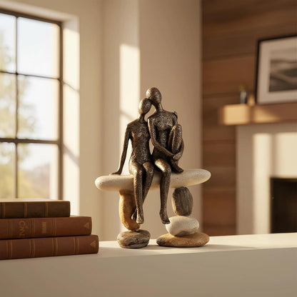 Romantic Couple Figurines Sculpture – Abstract Couple Sculpture on Stone Bench, Modern Home Decor Statue, Unique for Couple2