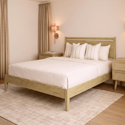 Adept Wooden Bed Frame with Headboard, Solid Wood Foundation with Silent Slats and Wood Central Supports, 1000 Lb Capacity, Effortless Assembly, Queen - Sand9