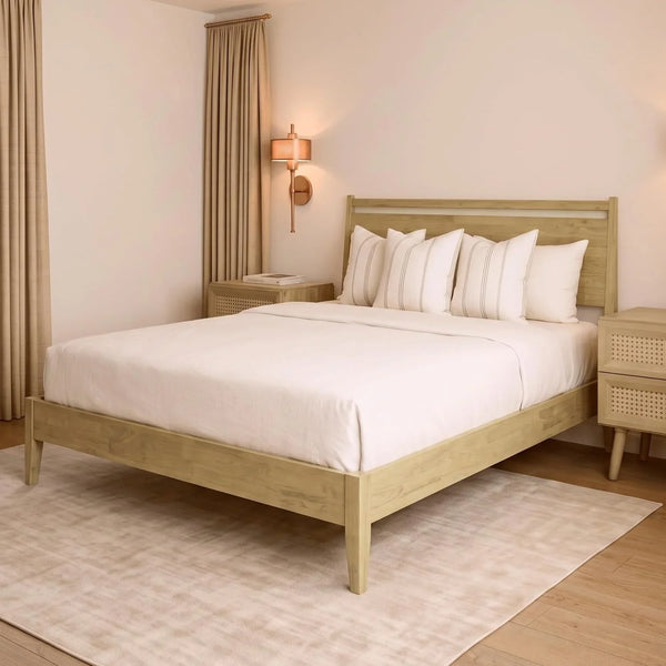 Adept Wooden Bed Frame with Headboard, Solid Wood Foundation with Silent Slats and Wood Central Supports, 1000 Lb Capacity, Effortless Assembly, Queen - Sand9