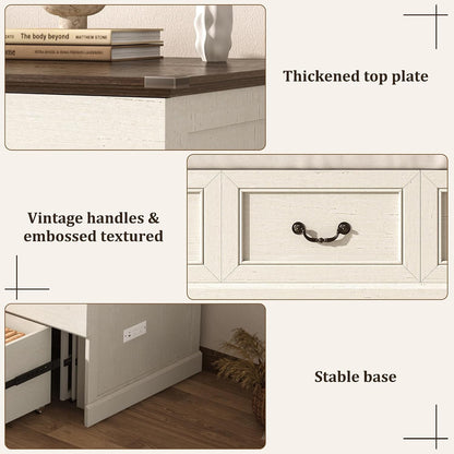Full Murphy Bed with Storage Drawers, Farmhouse Folding Bed Chest with Charging Station, Hideaway Beds with Foldable Panel for Guest Bedroom, Living Room, Office, Distressed White5