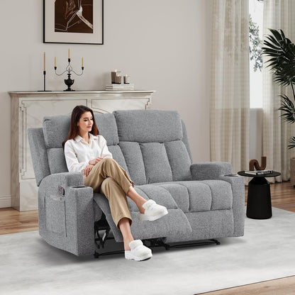 Manual Recliner Sofa Set, Soft Fabric Reclining Loveseat with Side Pockets and Cup Holders, 2 Seat Reclining Couch for Living Room, Office, Light Grey7