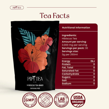 Organic Hibiscus Tea Bags – Caffeine Free Herbal Tea Rich in Antioxidants, Non-Gmo & Vegan, Sourced from Premium Hibiscus Flowers for Daily Wellness & Heart Health Support, 60G9
