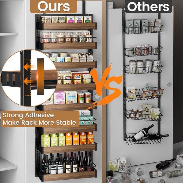 8 Tier over the Door Pantry Organizer, 2 in 1 Wall Mount or Hanging Spice Rack Seasoning Shelves with Adjustable Basket, Back of Door Organizer and Storage for Kitchen Cabinet and Room Closet6