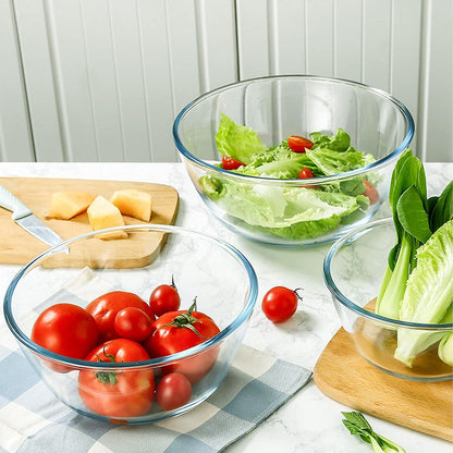 Glass Mixing Bowl Set for Baking 3-Piece Salad Bowl Set (1Qt, 2.5Qt, 4.2Qt), High Brosilicate Large Bowls for Kitchen Prepping Serving and Storage, Microwave Dishwasher Oven Safe6