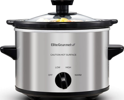 Maxi-Matic MST-250XS Electric Ceramic Slow Cooker, 1.5 Qt, Stainless Steel | Adjustable Temp, Dishwasher-Safe Glass Lid & Crock - Great for Entrees, Sauces, Stews & Dips1