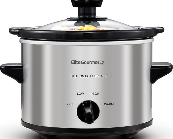 Maxi-Matic MST-250XS Electric Ceramic Slow Cooker, 1.5 Qt, Stainless Steel | Adjustable Temp, Dishwasher-Safe Glass Lid & Crock - Great for Entrees, Sauces, Stews & Dips1