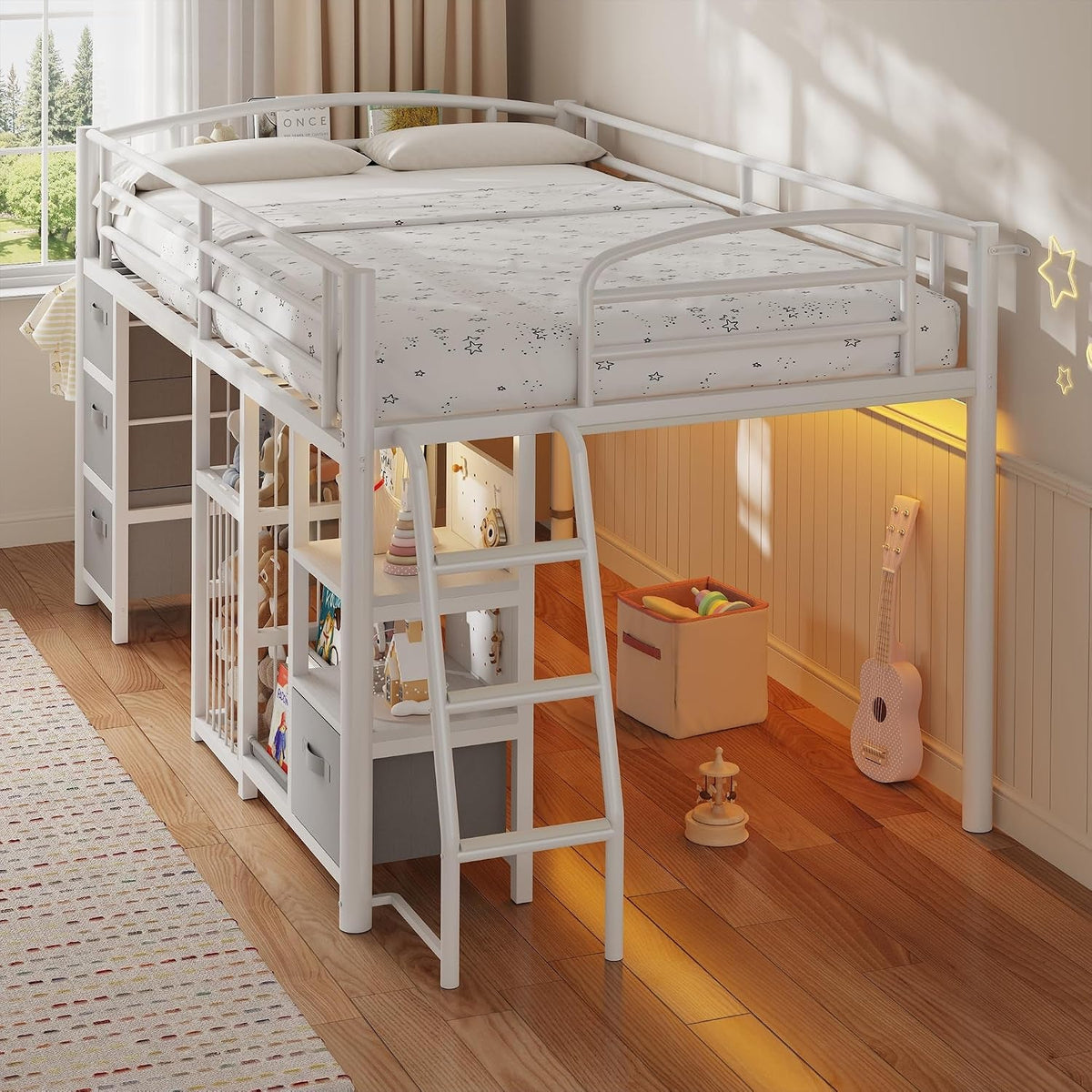 twin-low-loft-bed-kids-loft-bed-storage-drawers-led-lights-white-gray