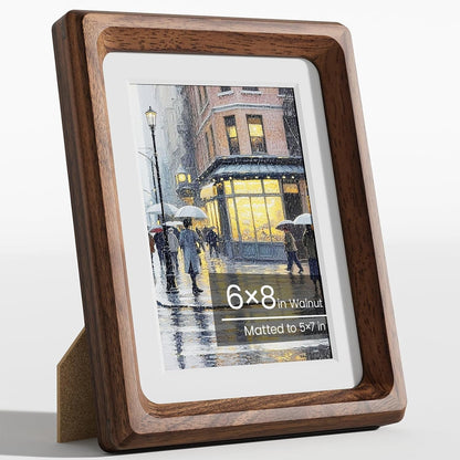 6X8 Picture Frame, Walnut Wooden Tabletop Picture Frames Matted 5X71