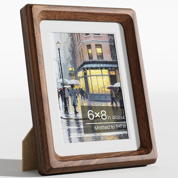 6X8 Picture Frame, Walnut Wooden Tabletop Picture Frames Matted 5X71