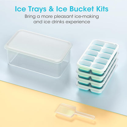 Ice Cube Tray with Lid and Bin,4 Pack Ice Cube Trays for Freezer | Silicone, Stackable. Easy Release Trays with Storage Bin & Scoop. Ideal for Freezer, Kitchen, RV, Cocktail, Coffee.8