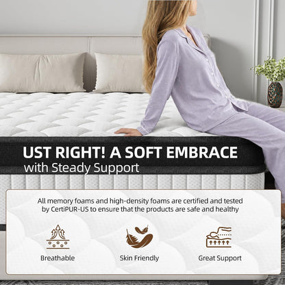 Full Size Hybrid Mattress 12 Inch - Medium Firm Memory Foam and Pocket Spring Mattress in a Box - Cooling Gel Bed with Pressure Relief & Motion Isolation - Fiberglass Free - Certipur-Us Certified6