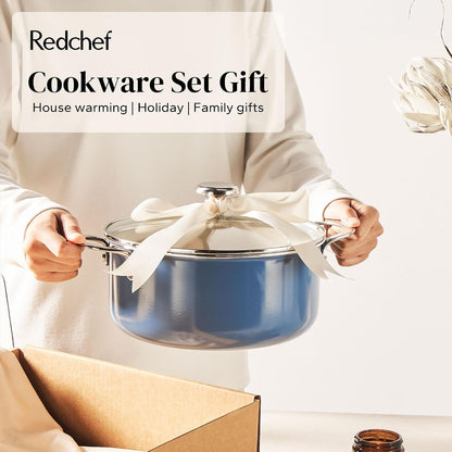 Ceramic Nonstick Cookware Set,14Pcs Pots and Pans Set Non Stick,Induction Cookware with Stainless Steel Handle,Non Toxic Kitchen Cooking Set,Dishwasher & Oven Safe,Pfas PFOA & PTFE Free（Blue）7