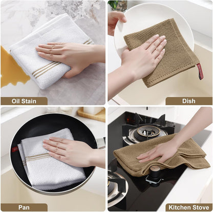 Dual Design Kitchen Towels and Dishcloths Set, 8 Pack, Khaki5