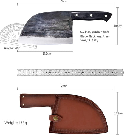 Forging Serbian Chef Knife Kitchen Chef Knives Full Tang High Carbon Clad Steel Almasi Butcher Cleaver with Leather Sheath Thanksgiving Gifts for Men Women (B-Almasi Knife)2