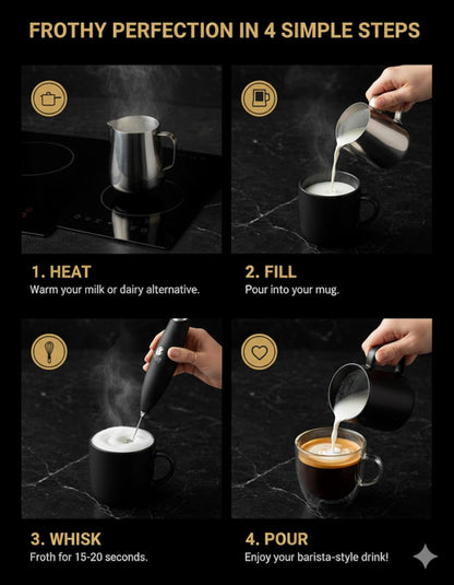 Milk Frother Handheld - Coffee Mixer Wand with Stand - Black | Battery Operated, Stainless Steel Whisk, 19000 RPM, Protein Powder Blender, Electric Stirrer, Mini Foamer7