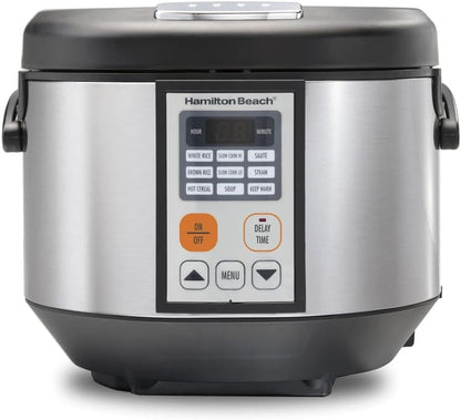 Hamilton-Beach Multi Cooker Rice Cooker, Slow Cooker, Food Steamer 4.5 Quart Capacity - Silver/Black1