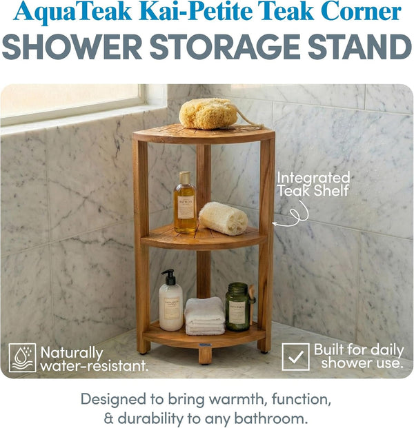 Kai-Petite 12" Teak Corner Shelf Stand, 3 Tier Shower Stand2