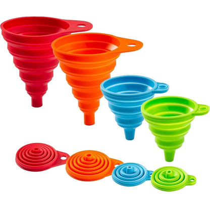 Kitchen Funnel Set 4 Pack, Small and Large, Kitchen Gadgets Accessories Foldable Silicone Collapsible Funnels for Filling Water Bottle Liquid Transfer Food Grade1