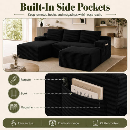 Boneless Couch, Modular Sectional Couches for Living Room, U-Shaped Cloud Couch Sofa with Deep Seat, Fluffy Corduroy Upholstered Corner Sofa5