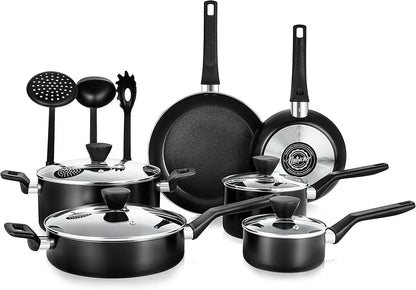 kitchen 13-Piece Nonstick Kitchen Cookware Set -PTFE/PFOA/PFOS Free Heat Resistant Kitchen Ware Pots Pan Set W/ Saucepan,Frying Pans,Cooking Pots,Casserole,Lids,Ladle,Fork,Strainer-Nccwa13.51