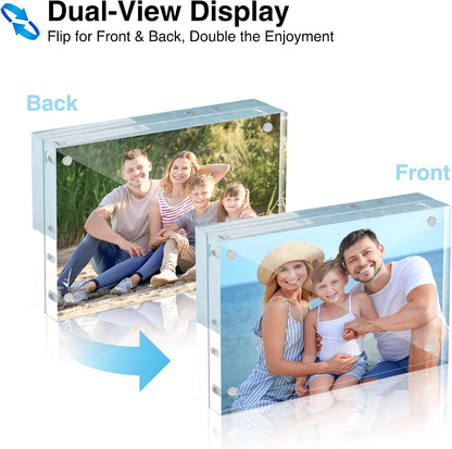 Acrylic Picture Frames 4X6, 3 Pack Magnetic 4 X 6 Picture Frame, Double Sided Clear 4X6 Photo Frame with Microfiber Cloth, Frameless Freestanding 4X6 Frame Gift for Desktop Display3