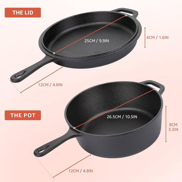 2-In-1 Cast Iron Dutch Oven - 3.2QT Deep Pot with Lid Recipe | 10.5" Cast Iron Skillet with Frying Pan, Pre-Seasoned Dutch Oven Multi Cooker, Oven Safe Cookware for Grill Camping Stewing4