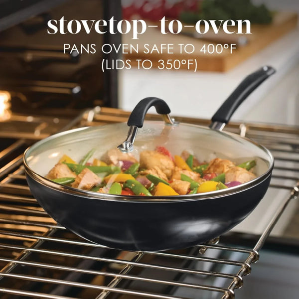Cucina Ceramic Nonstick Stir Fry Pan and Lid, 11 Inch Non Stick Wok Pan, Dishwasher Safe - Peppercorn5