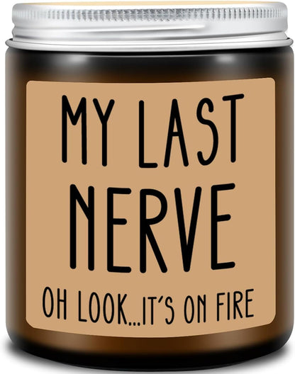 Gifts for Women Men, Birthday Gifts for Women, Mom, Her, Him - My Last Nerve Lavender Candles - Funny Best Friend, White Elephant Gift for Adults, Coworkers, Sister, Bestie1