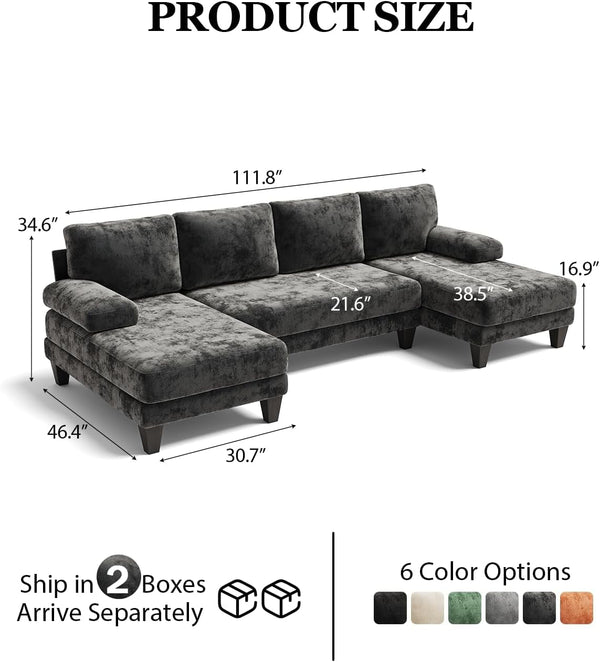 U-Shaped Sectional Couches for Living Room | 112 Inch Modern Sectional Couch | Dark Grey Chenille Sofa with Double Chaise for Apartment2