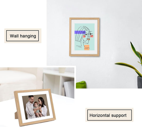 8X10 Solid Oak Wood Picture Frame with 6X8 Mat, Natural Oak, 1 Pack6