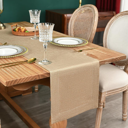 Farmhouse Rustic Faux Linen Solid Flaxen Table Runner 13X48Inch1
