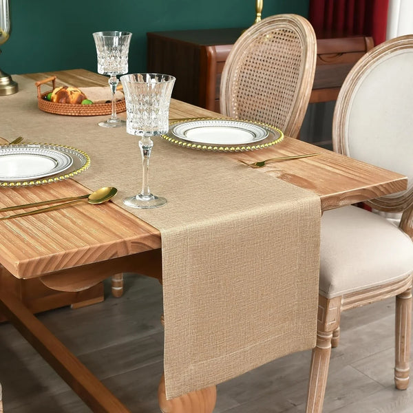 Farmhouse Rustic Faux Linen Solid Flaxen Table Runner 13X48Inch1