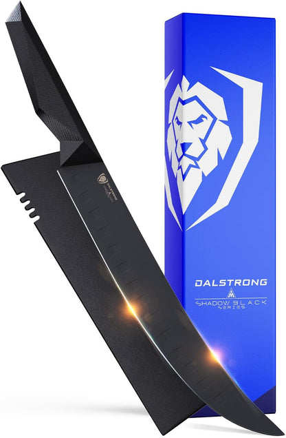 Butcher Knife - 10 Inch - Shadow Black Series - Black Titanium Nitride Coated - High Carbon 7CR17MOV-X Vacuum Treated Steel - Breaking Kitchen Knife - Sheath - Slicing Knife - NSF Certified1